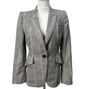 Alexander McQueen Women’s Gray Plaid Blazer with Pink Stripe – Size 6